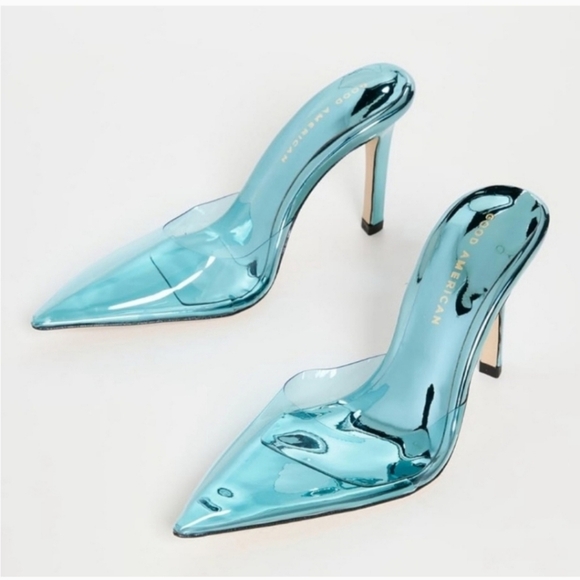 NIB| $195 Good American Transparent Blue Heels - Picture 1 of 8